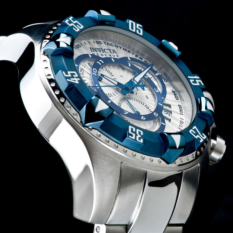 Invicta 11007 Reserve Men's Excursion Silver Dial Blue IP Bezel Swiss Quartz Chronograph Bracelet Watch | Free Shipping
