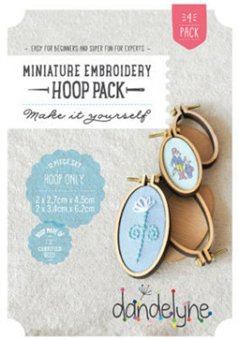 Dandelyne Assorted Vertical Oval Embroidery Hoops
12 piece set, 2.7cm x 4.5cm & 3.4cm x 6.2cm Oval Embroidery Hoops.
Embroider, cross stitch or applique, whatever you choose to do, frame it with this tiny hoop.
Contains:
2x (2.7cm x 4.5cm) & 2x (3.4cm x 6.2cm) miniature embroidery hoops
8 Bolts and 4 screws
4x Backing Pieces with 4x Centre Plates.
Instructions enclosed, all you need is a wild imagination!
Easy for Beginners and Super Fun for Experts!
Price: $43.70 each Dandelyne Assorted Vertical Oval Embroidery Hoops
12 piece set, 2.7cm x 4.5cm & 3.4cm x 6.2cm Oval Embroidery Hoops.
Embroider, cross stitch or applique, whatever you choose to do, frame it with this tiny hoop.
Contains:
2x (2.7cm x 4.5cm) & 2x (3.4cm x 6.2cm) miniature embroidery hoops
8 Bolts and 4 screws
4x Backing Pieces with 4x Centre Plates.
Instructions enclosed, all you need is a wild imagination!
Easy for Beginners and Super Fun for Experts!
Price: $43.70 each