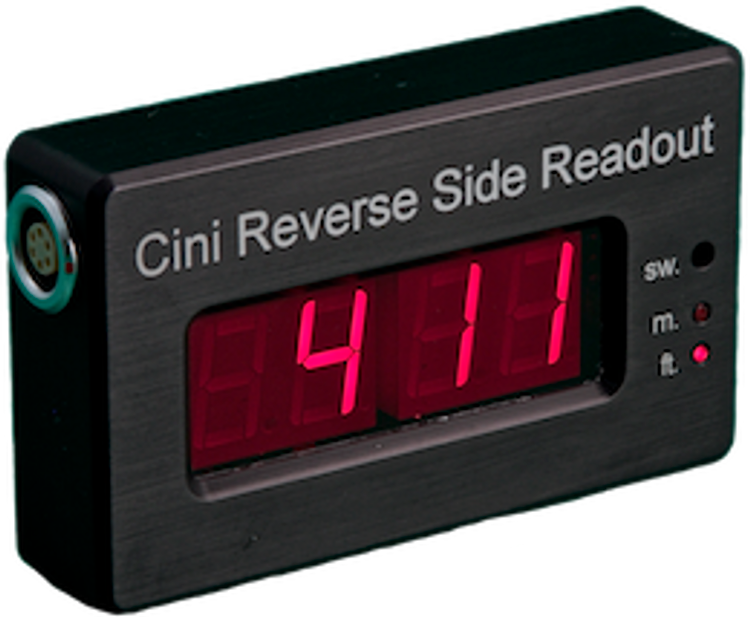 Reverse Side Readout for Cinitape(tm)
Hardwired Display for your Cinitape(tm)
Cable to the other side of your camera or up to 50 feet away