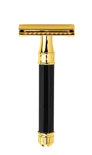 Edwin Jagger | Double Edge DE86 Safety Razor | Black & Gold Plated | Agent Shave