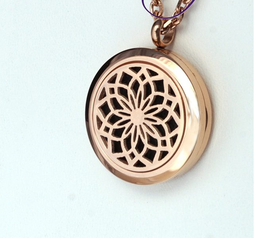 Rose Gold Toned Lotus Flower Diffusing Necklace 25mm