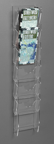 Clear acrylic wall ladder makes displaying maps, brochures, and other printed material easy and attractive.