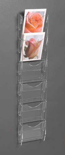 Clear acrylic wall mounted postcard/ greeting card rack with six pockets 8524.