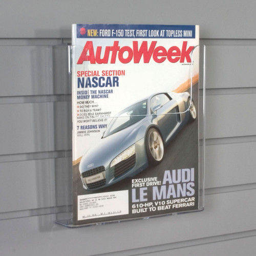 Clear Acrylic Holder for Brochures, Magazines, and Flyers, Slatwall