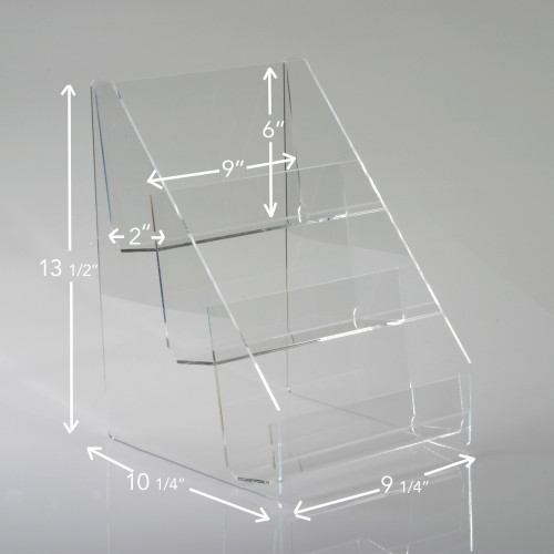 9" Wide Three Tier Clear Acrylic Countertop Display, Clear Solutions