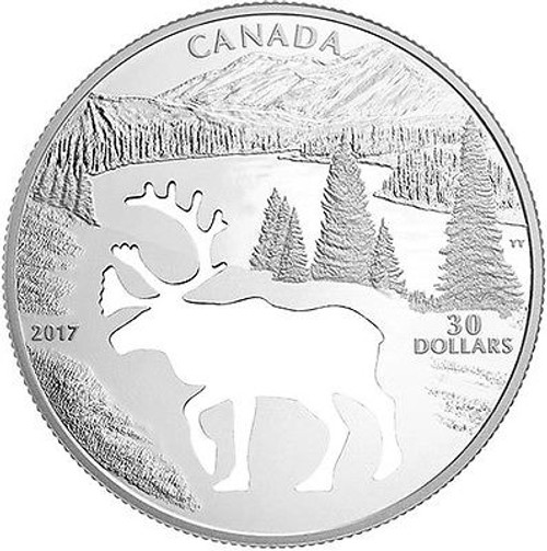 WOODLAND CARIBOU Cutout 1.7 oz $30 Silver Proof coin Canada 2017 WOODLAND CARIBOU Cutout 1.7 oz $30 Silver Proof coin Canada 2017