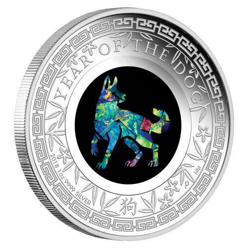 YEAR OF THE DOG Australian Opal 1 Oz Silver Coin 1$ Australia 2018 YEAR OF THE DOG Australian Opal 1 Oz Silver Coin 1$ Australia 2018