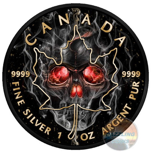 SMOKED SKULL MAPLE LEAF 1 OZ SILVER COIN 5$ CANADA 2018 SMOKED SKULL MAPLE LEAF 1 OZ SILVER COIN 5$ CANADA 2018