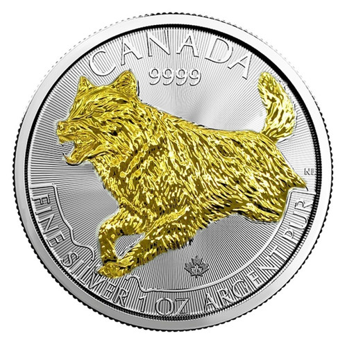WOLF PREDATOR SERIES 1 OZ SILVER GILDED COIN $5 2017 CANADA WOLF PREDATOR SERIES 1 OZ SILVER GILDED COIN $5 2017 CANADA
