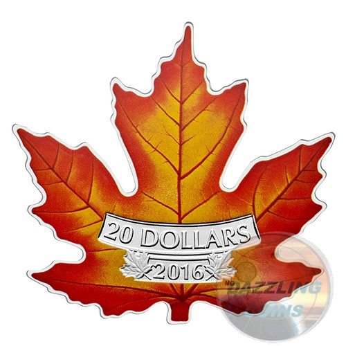 The Canadian Maple Leaf Shape Color -2016 $20 1 oz Fine Silver Coin The Canadian Maple Leaf Shape Color -2016 $20 1 oz Fine Silver Coin