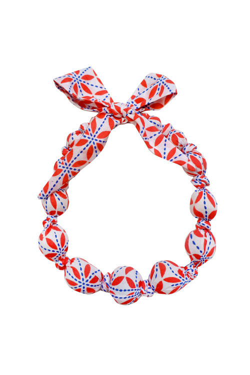 White and Coral Print Wooden Bead Necklace White and Coral Print Wooden Bead Necklace