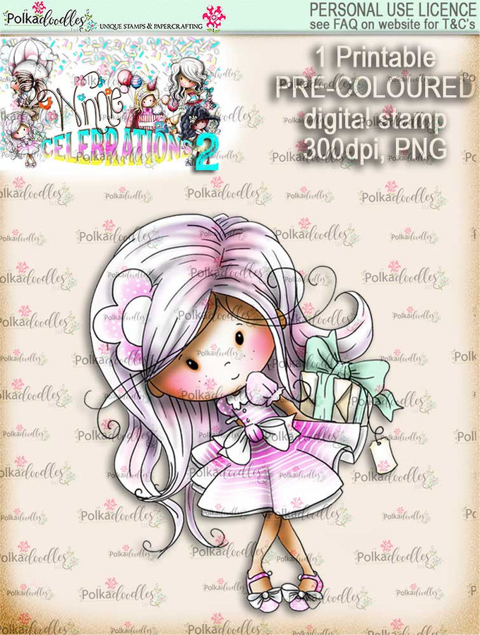 Winnie Celebrations 2...Surprise gift COLOURED digi stamp printable download