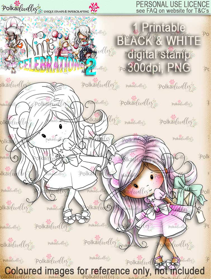Winnie Celebrations 2...Surprise Gift black/white digi stamp printable download