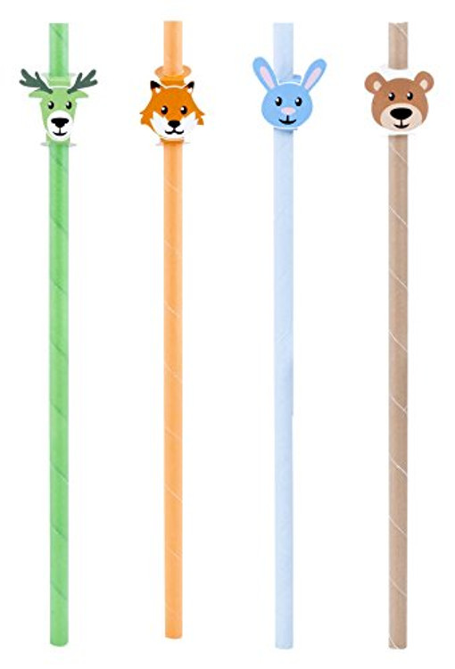 Adorable environmentally friendly paper straws of animals in the wilderness.