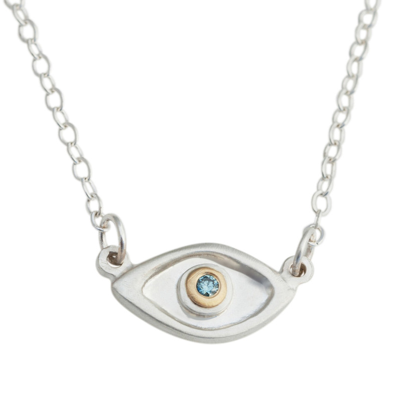 Medium Evil Eye Necklace Silver or Gold with large 2mm diamond
