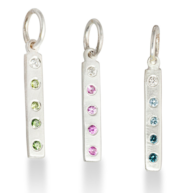 Skinny Tiny Bar with Colored Ombré Diamonds Silver or Gold (Diamond Promo Included)