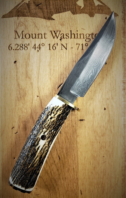 MUELA BRACO 4.375" DAMASCUS FIXED BLADE WITH STAG HORN HANDLE MUELA BRACO 4.375" DAMASCUS FIXED BLADE WITH STAG HORN HANDLE