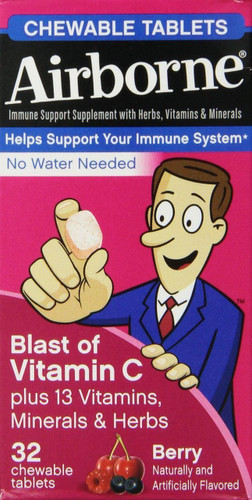 Airborne Immune Support Supplement Chewable Tablets Berry Flavored - 32 Ct