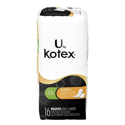 U by Kotex Absorbent Pantiliners, Long, Individually Wrapped, Unscented, 12 x 16
