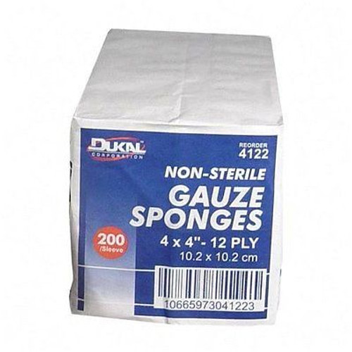 Dukal 4122 Premium White 12-Ply 4" x 4" Gauze Sponges, Non Sterile, 200 Sleeves