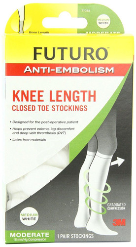 Futuro Anti-Embolism Knee Length Stockings Closed Toe White