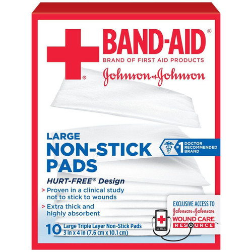 Band-Aid Adhesive Bandages 10 Large Non-Stick Pads 3 Inch X 4 Inch Pads