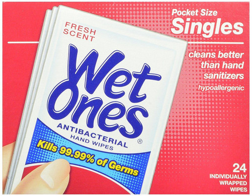 Wet Ones Antibacterial Hand and Face Wipes Singles 24 Count