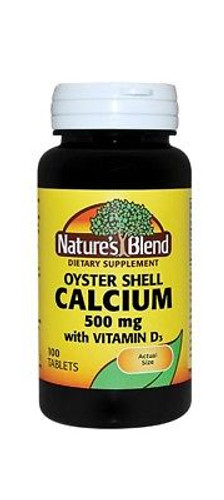 Nature's Blend Calcium Oyster Shell 500 mg with Vitamin D3 400 IU 100 Tablets