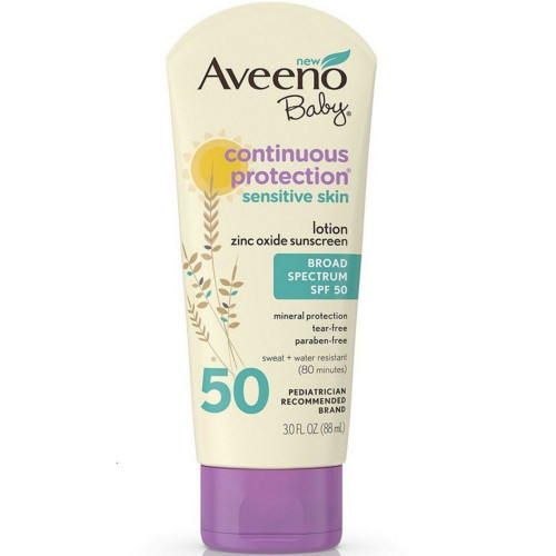 AVEENO Baby Continuous Protection Sensitive Skin Lotion Zinc Oxide Sunscreen 3OZ