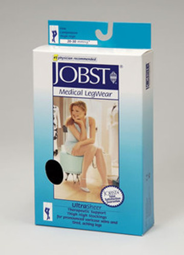 Jobst UltraSheer PETITE Thigh Highs with Lace Silicone Top Band in the 20-30 mmHg Closed Toe