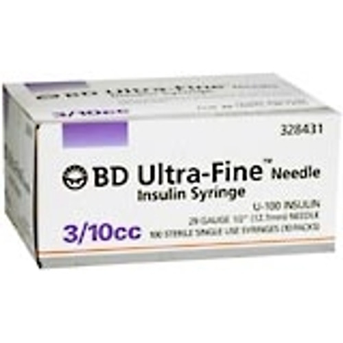 BD Ultrafine U-100 Insulin Syringe 30g 3/10cc 1/2" 100/Box