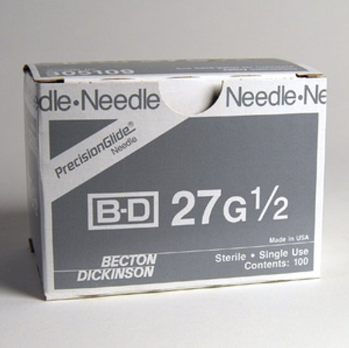 BD Needle Only 27 Gauge 1/2 inch 100/box (305109)