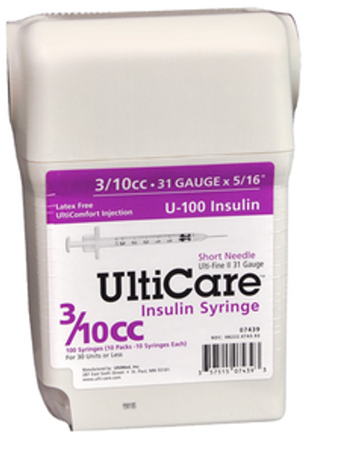 UltiCare UltiGuard Syringe 31G 3/10cc 5/16 inch 100/bx (07439)