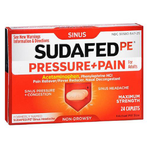 Sudafed PE Pressure + Pain Maximum Strength Caplets For Adults, Non Drowsy - 24 ea