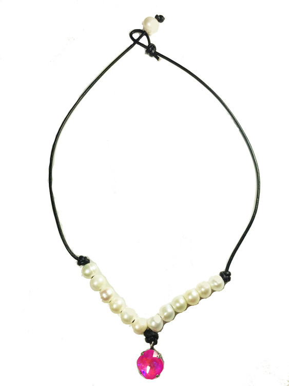 Necklace Leather and Pearl South Sea Pearl- 12mm