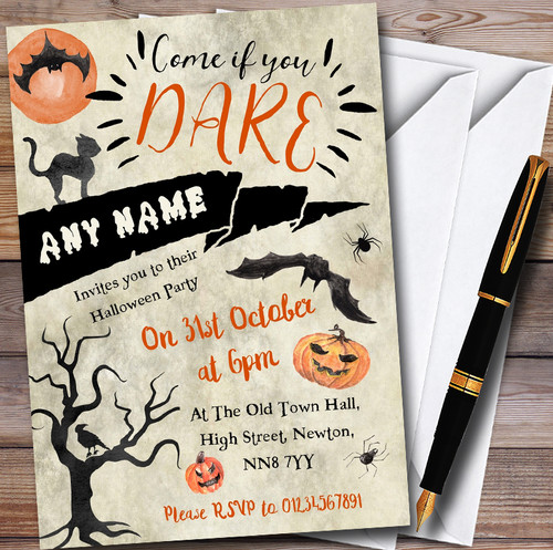 come if you dare scary personalised halloween party invitations