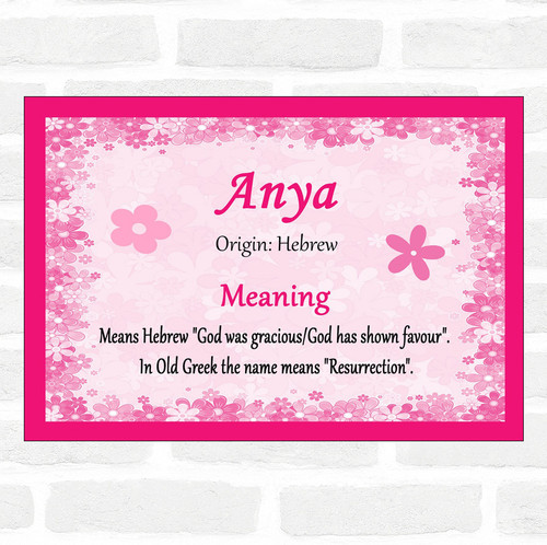 Anya Personalised Name Meaning Certificate The Card Zoo