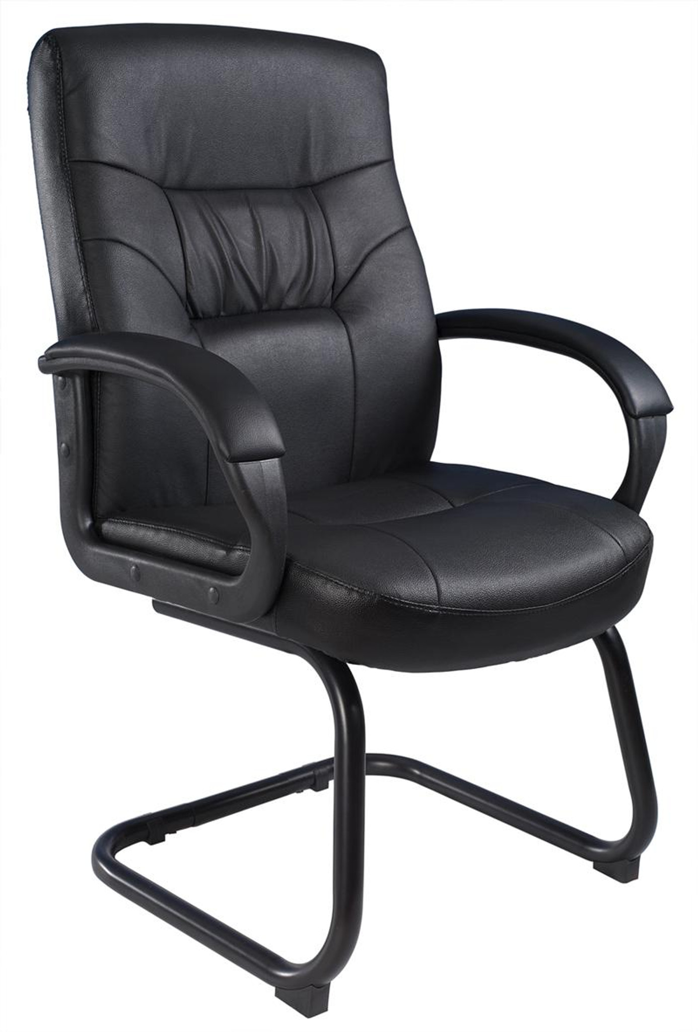 boss chairs b7506 black leather plus guest chair with sled base