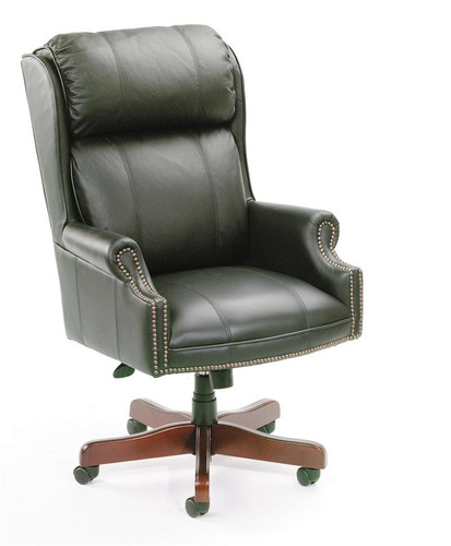 BOSS HI-BACK BLK LEATHER W/MAHOGANY BASE