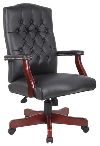 BOSS Furniture CLASSIC BLACK CARESSOFT CHAIR WITH MAHOGANY FINISH