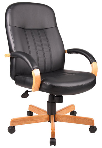 BOSS Office Furniture HI-BACK EXEC CHAIR WITH OAK FINISH