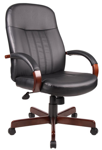 BOSS Office Furniture HI-BACK EXEC CHAIR WITH MAHOGANY