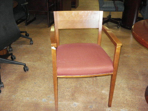 STEELCASE GUEST SEATING LIGHT CHERRY FRAME RED FABRIC CUSHION SLAT BACK