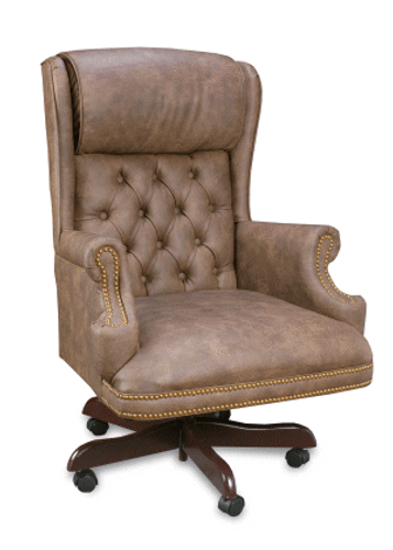 Executive Traditional Brown Vinyl Button Back With Pillow Head Rest