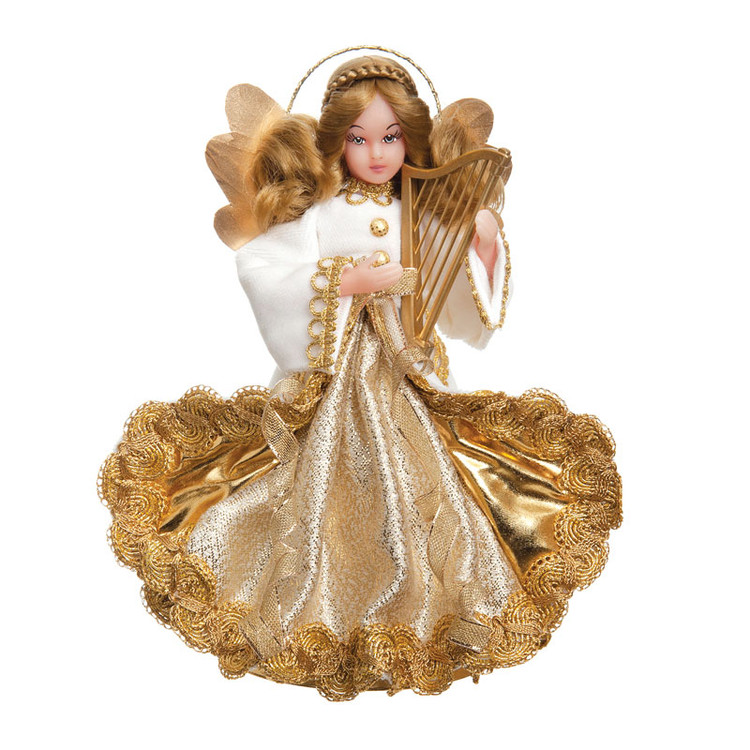 White Velvet Wax Angel with Harp