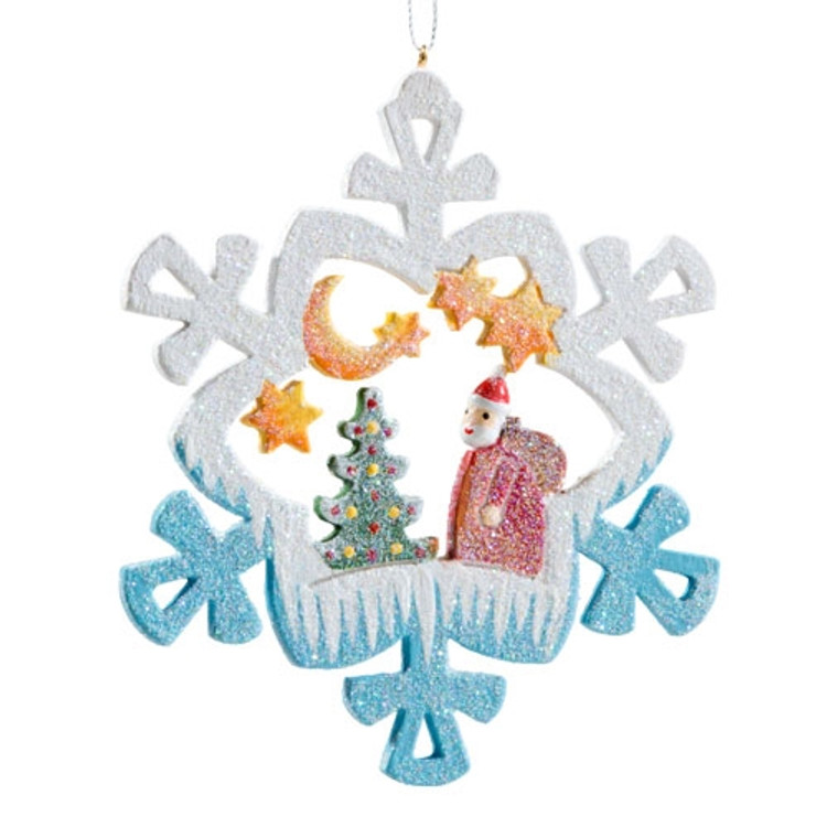 Frosty Santa with Tree Wood Ornament
