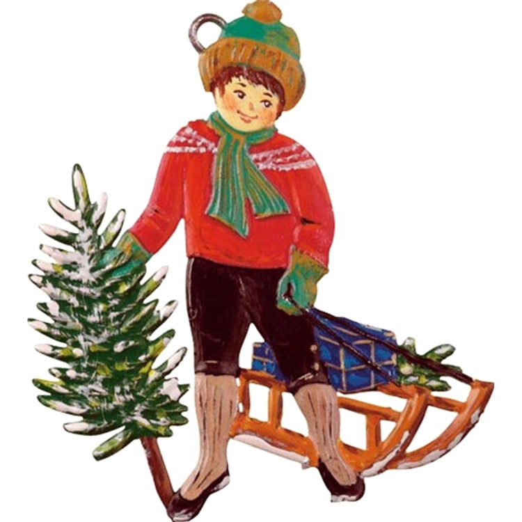 Boy with Sled and Tree