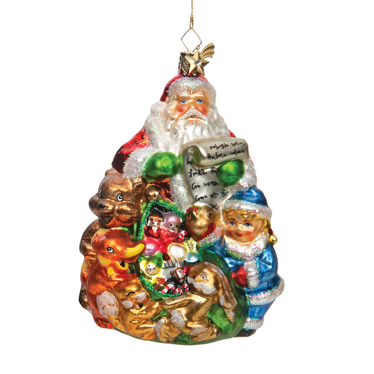 Santa Handing out Gifts to Children Glass Ornament