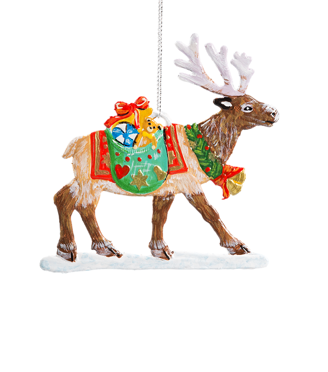 Reindeer Carring Gifts Pewter Ornament