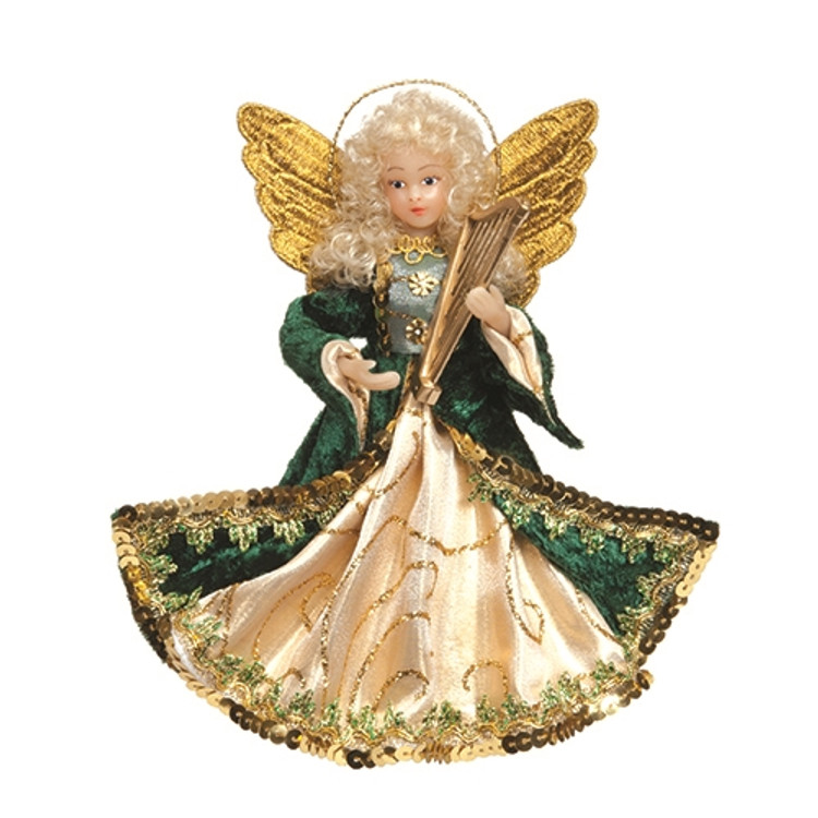 Green Velvet Angel with Harp